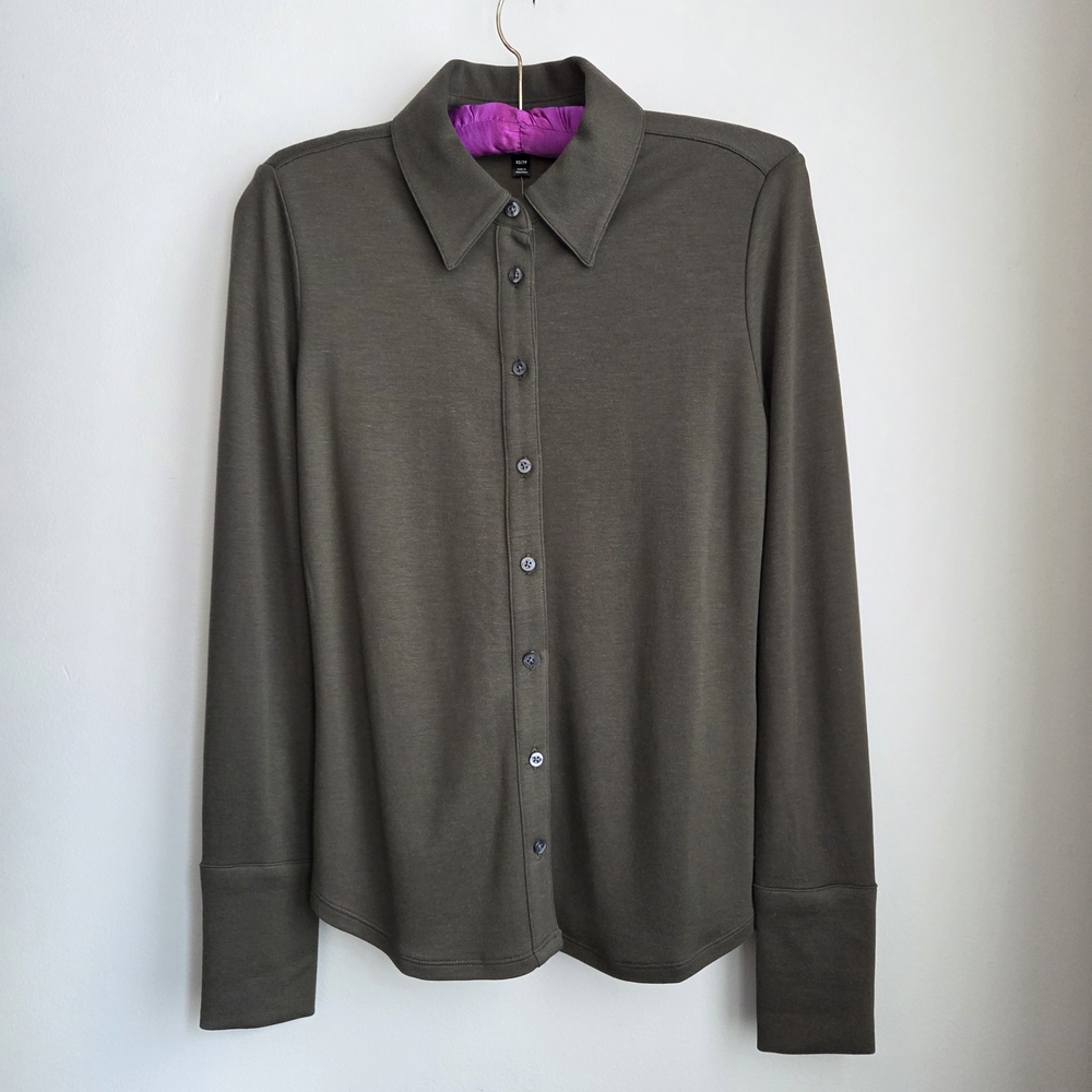 Banana Republic Olive NWT Long Sleeve Polo Button-Up Knit Shirt XS
